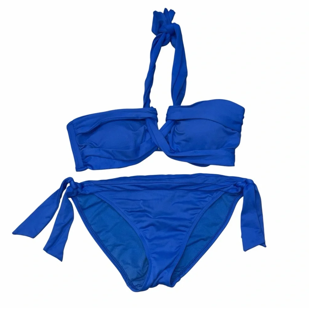 Seafolly Royal Blue Flower Festival Bandeau Halter Bikini size 14